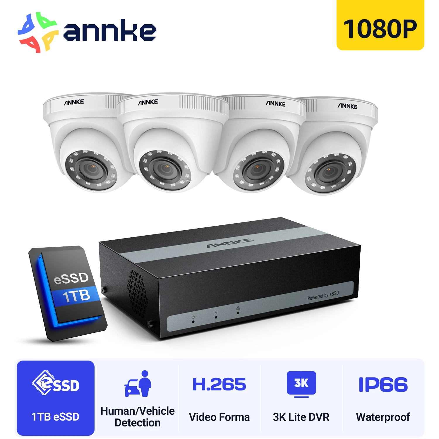Annke 4PCS 2MP TVI Security Camera System 1080P HD H.265 Video 8CH DVR Clear Vision Indoor/Outdoor CCTV Surveillance Camera
Annke 4PCS 2MP TVI Security Camera System 1080P HD H.265 Video 8CH DVR Clear Vision Indoor/Outdoor CCTV Surveillance Camera