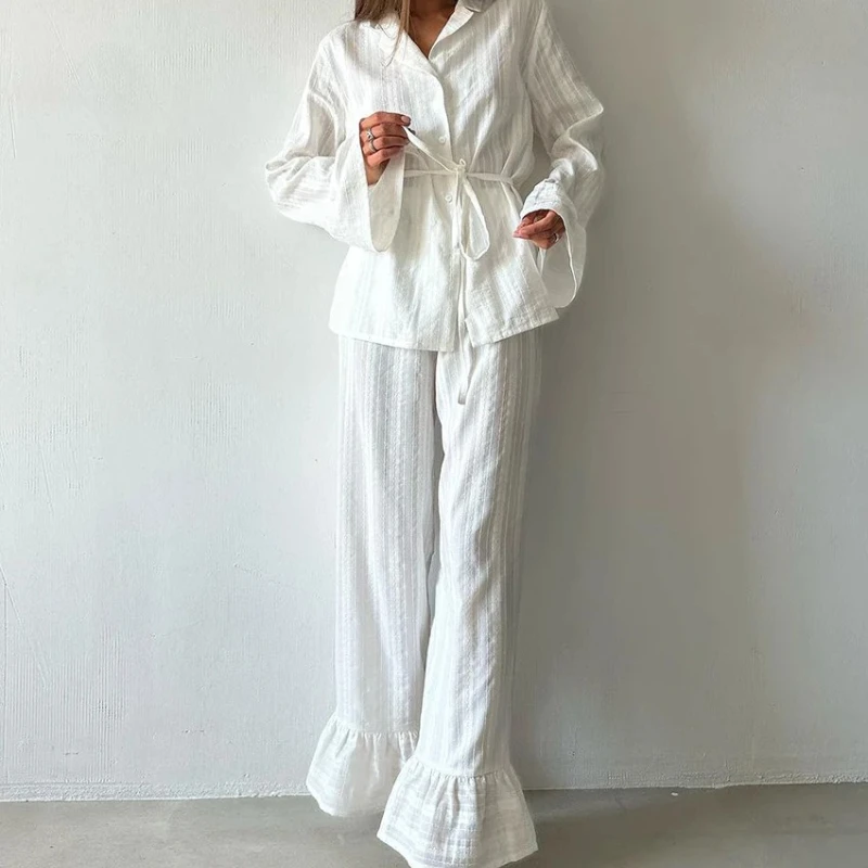 Casual Women Nightgown 2 Piece Suit Fashion Long Sleeve Nightwear Turn-Down Collar Sleepwear Pants Loose Ladies Home Clothes
Casual Women Nightgown 2 Piece Suit Fashion Long Sleeve Nightwear Turn-Down Collar Sleepwear Pants Loose Ladies Home Clothes