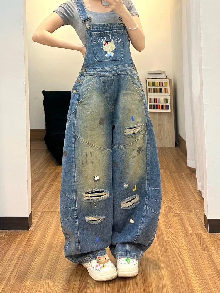 Retro Cartoon Embroidery Distressed Denim Overalls Women's Summer Loose Wide Leg Knife Pants High Waist American Style Jeans
Retro Cartoon Embroidery Distressed Denim Overalls Women's Summer Loose Wide Leg Knife Pants High Waist American Style Jeans