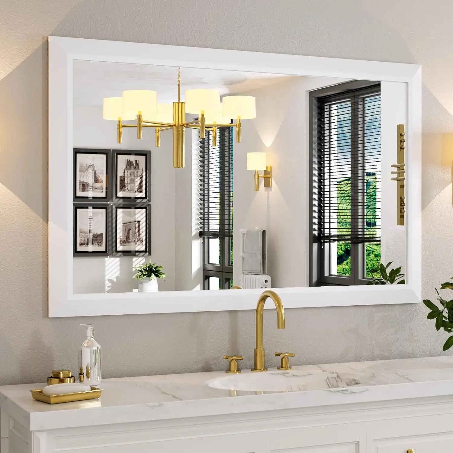 48x30 Inch White Thick Metal Framed Wall Mirrors for Over 2 Sinks, Bedroom, Living Room
48x30 Inch White Thick Metal Framed Wall Mirrors for Over 2 Sinks, Bedroom, Living Room