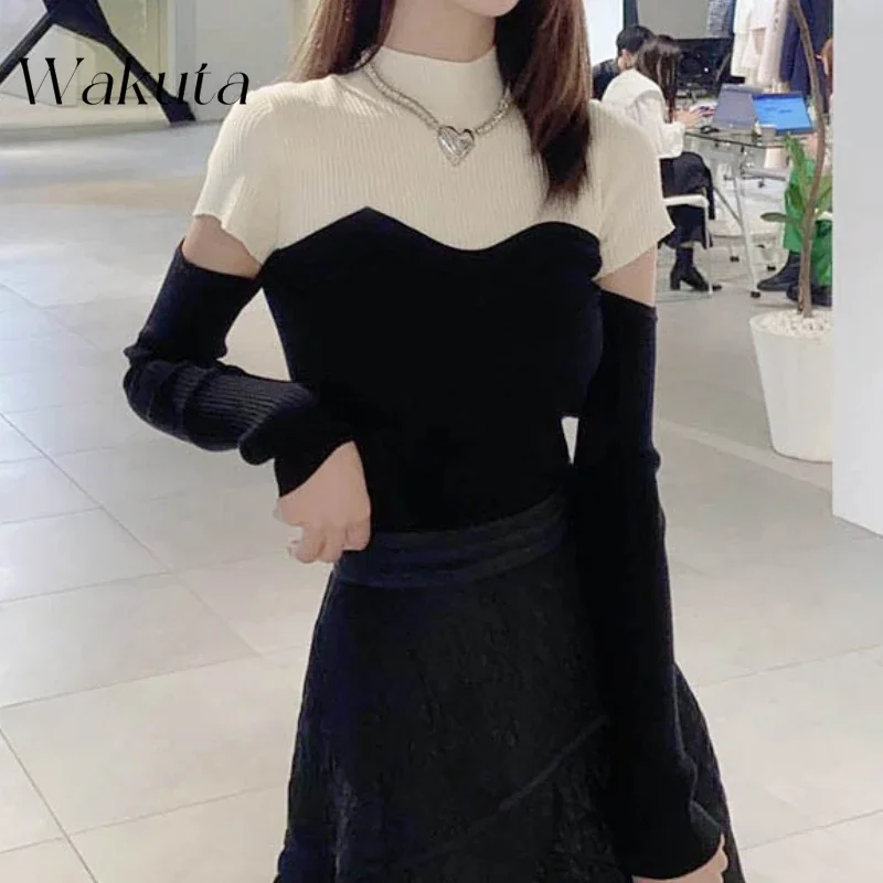 WAKUTA Japanese Sweet Cute Spring/Autumn High Neck Split Sleeve Knitted Sweater Retro Slim Fit Splicing Knitted Sweater Y2k Top
WAKUTA Japanese Sweet Cute Spring/Autumn High Neck Split Sleeve Knitted Sweater Retro Slim Fit Splicing Knitted Sweater Y2k Top