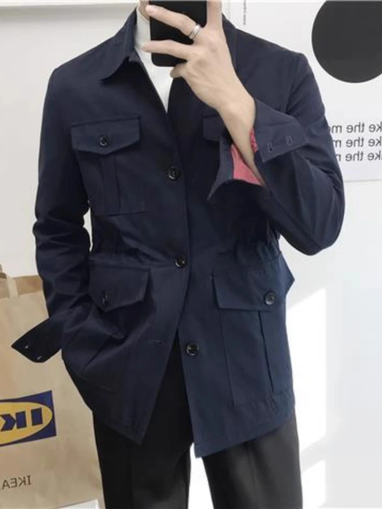 Острая рабочая одежда, Тренч-карго, мужской винтажный воротник, универсальное пальто с несколькими карманами, облегающая повседневная куртка, универсальная уличная одежда 
Острая рабочая одежда, Тренч-карго, мужской винтажный воротник, универсальное пальто с несколькими карманами, облегающая повседневная куртка, универсальная уличная одежда