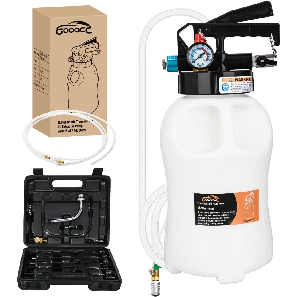 GOOACC Transmission Fluid Pump Kit 6L Automotive Pneumatic Oil Fluid Extractor ATF Refill Dispenser Transfer Pump with 15 ATF Fi
GOOACC Transmission Fluid Pump Kit 6L Automotive Pneumatic Oil Fluid Extractor ATF Refill Dispenser Transfer Pump with 15 ATF Fi