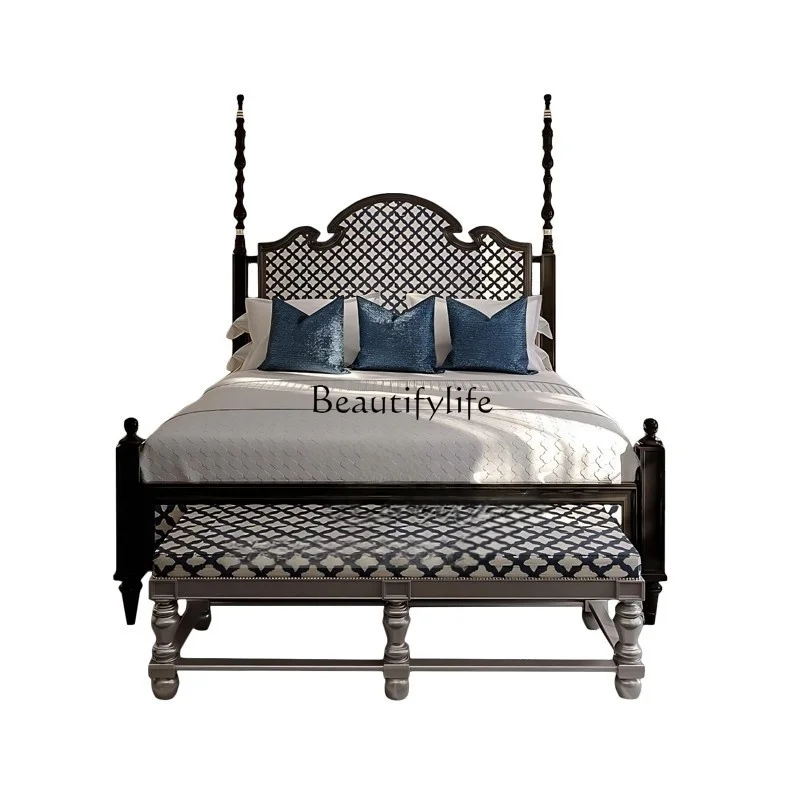 French Retro Solid Wood Double Bed American Country Style 1.8m Upholstered Fabric Double Bed High-End Elegant
French Retro Solid Wood Double Bed American Country Style 1.8m Upholstered Fabric Double Bed High-End Elegant