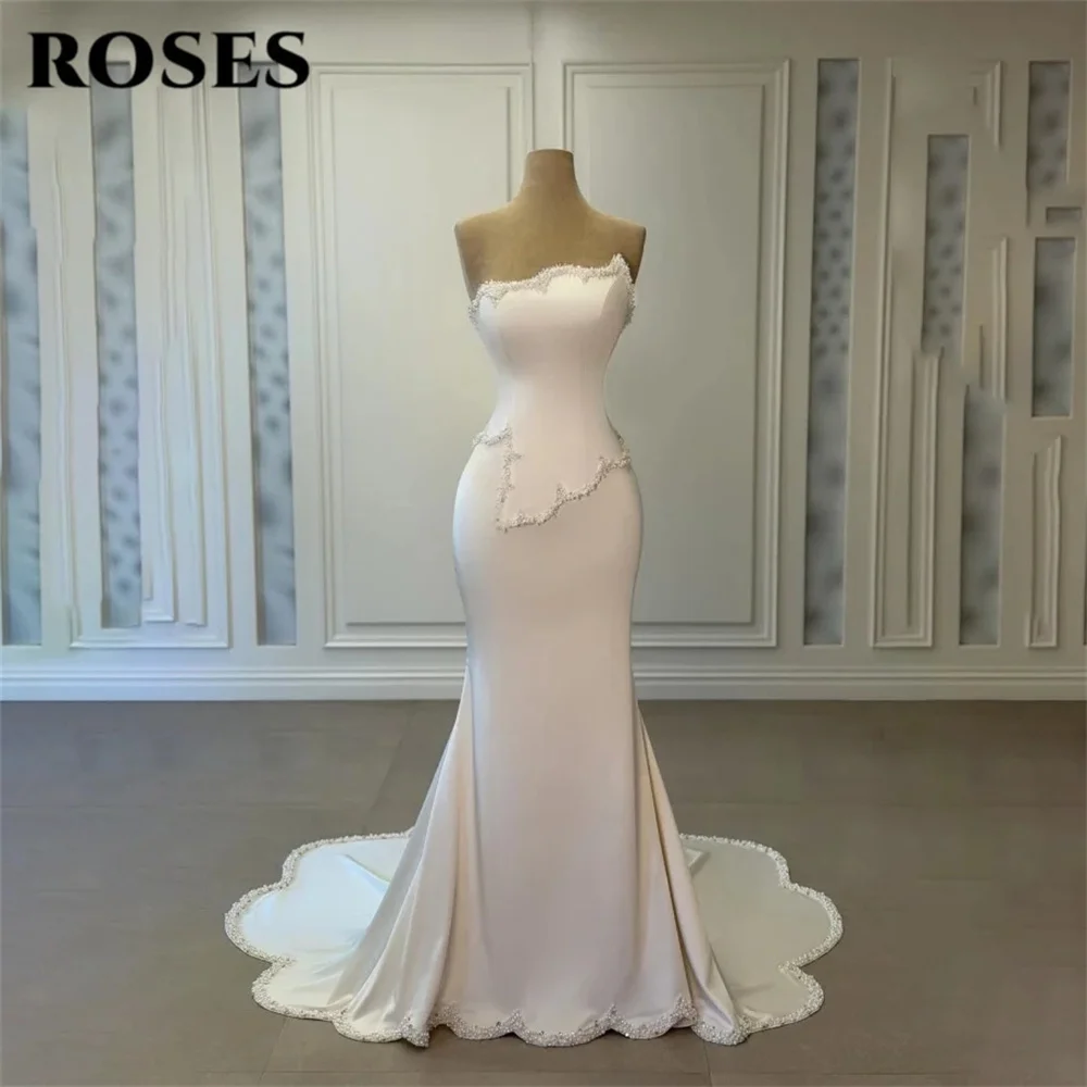 ROSES White Satin Formal Gown Strapless Sleeveless Prom Dresses Mermaid Evening Dress Beading On Chest Modern Style Customized
ROSES White Satin Formal Gown Strapless Sleeveless Prom Dresses Mermaid Evening Dress Beading On Chest Modern Style Customized
