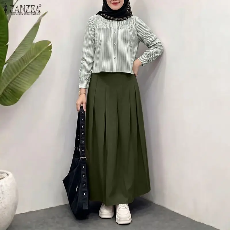 2PCS Fashion Muslim Outfits ZANZEA Women 2 Pieces Sets Elegant Long Sleeve Striped Shirt Dress Suit Ramadan Hijab Matching Sets
2PCS Fashion Muslim Outfits ZANZEA Women 2 Pieces Sets Elegant Long Sleeve Striped Shirt Dress Suit Ramadan Hijab Matching Sets