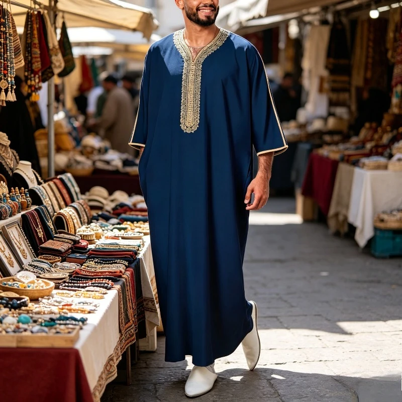 2026 Men's Moroccan Embroidered V-neck Robe Muslim Fashion Abayas with Side Bags Arab Islamic Robe Eid Al Fitr Robe
2026 Men's Moroccan Embroidered V-neck Robe Muslim Fashion Abayas with Side Bags Arab Islamic Robe Eid Al Fitr Robe