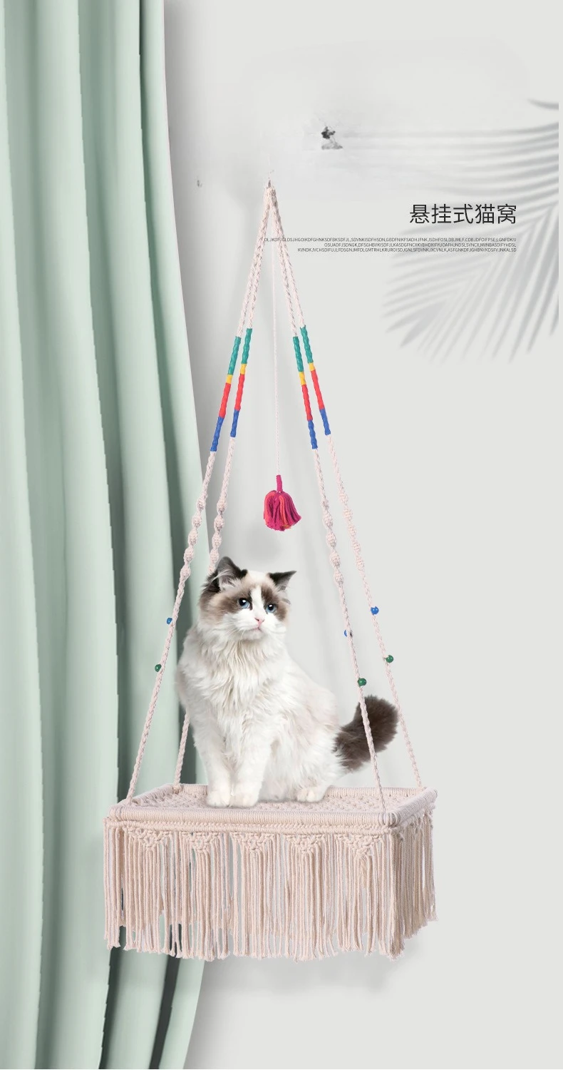 Macrame Hanging Cat Bed Hammock, Bohemian Woven Cat Swing Bed with Tassels for Indoor Cats
Macrame Hanging Cat Bed Hammock, Bohemian Woven Cat Swing Bed with Tassels for Indoor Cats