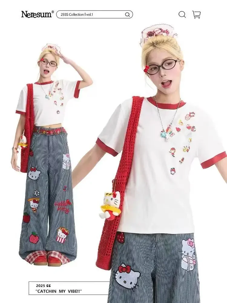 Sanrio HelloKitty Striped Spliced jeans Cartoon American Fun Sweet and Spicy Girls Trousers Large Size Trendy Wide-leg Pants
Sanrio HelloKitty Striped Spliced jeans Cartoon American Fun Sweet and Spicy Girls Trousers Large Size Trendy Wide-leg Pants