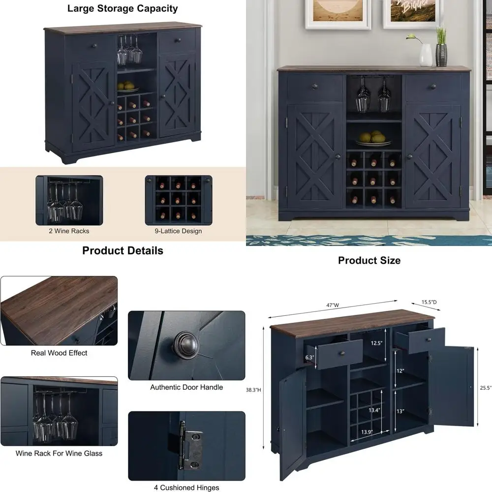 Винный шкаф в деревенском стиле с винной полкой и решеткой, буфет-комод с ящиками, многофункциональный шкаф для хранения для кухни
Винный шкаф в деревенском стиле с винной полкой и решеткой, буфет-комод с ящиками, многофункциональный шкаф для хранения для кухни