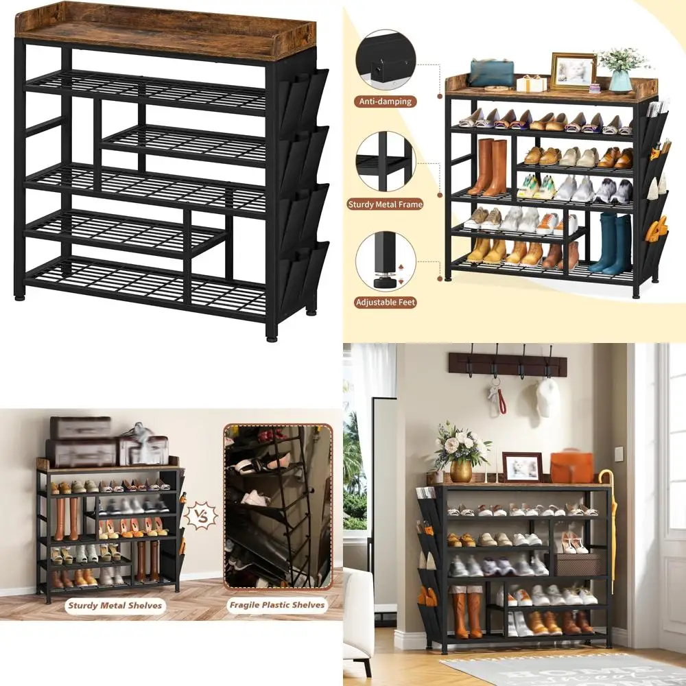 6-Tier Entryway Shoe Storage Organizer, Holds 22 Pairs, Wooden Top, Side Pocket for Entry, Entrance Area
6-Tier Entryway Shoe Storage Organizer, Holds 22 Pairs, Wooden Top, Side Pocket for Entry, Entrance Area