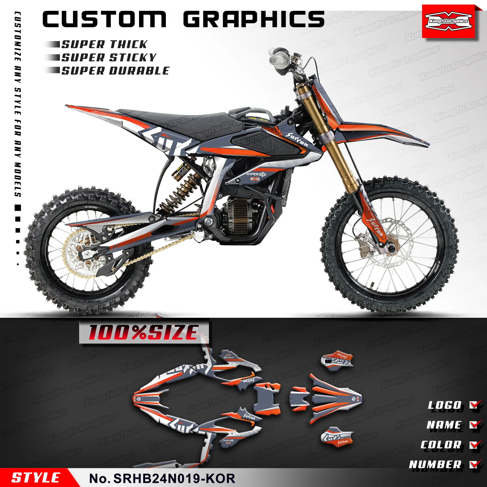 KUNGFU GRAPHICS Racing Sticker Motorcycle Decals for Hyper Bee Dirt eBike, Rebuilding, SRHB24N019-KOR
KUNGFU GRAPHICS Racing Sticker Motorcycle Decals for Hyper Bee Dirt eBike, Rebuilding, SRHB24N019-KOR