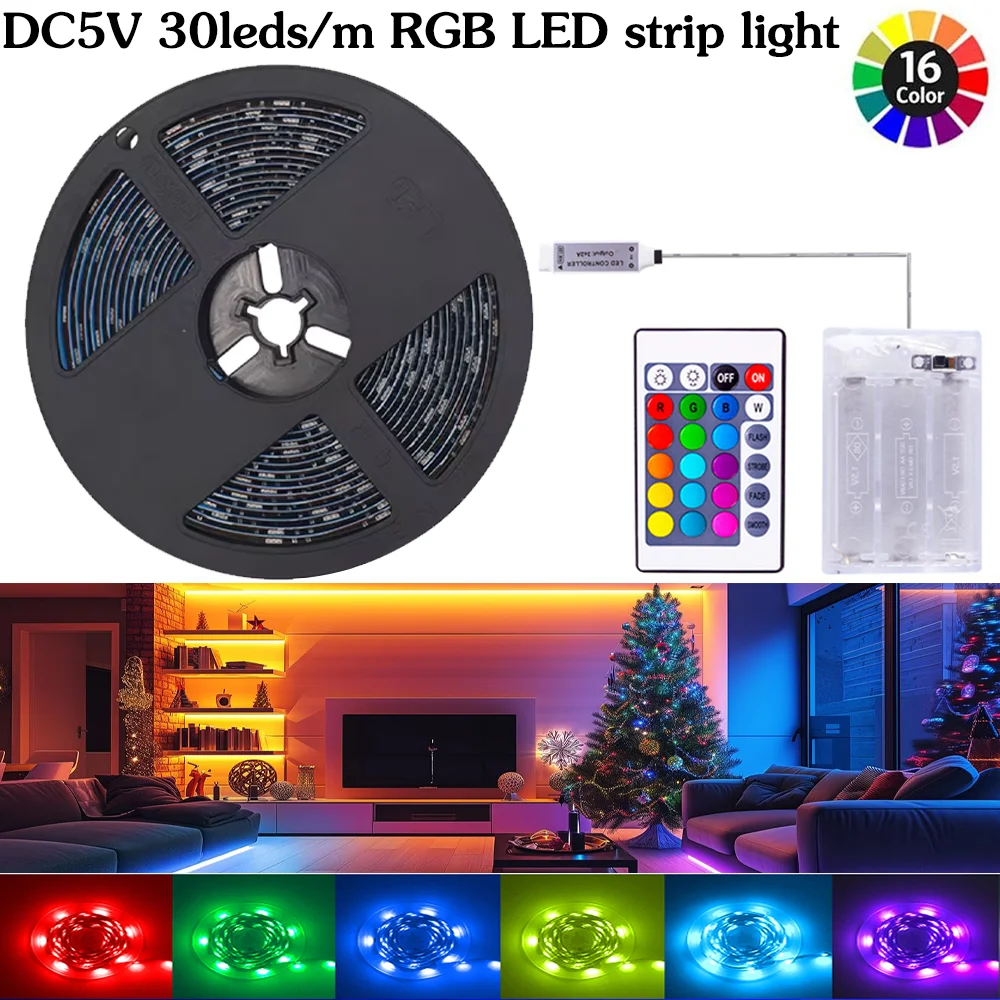 DC5V RGB Led Strip Light Portable Battery Box LED Light Strip Remote Control SMD 5050 30LEDs/M Indoor TV Background Light Strip
DC5V RGB Led Strip Light Portable Battery Box LED Light Strip Remote Control SMD 5050 30LEDs/M Indoor TV Background Light Strip