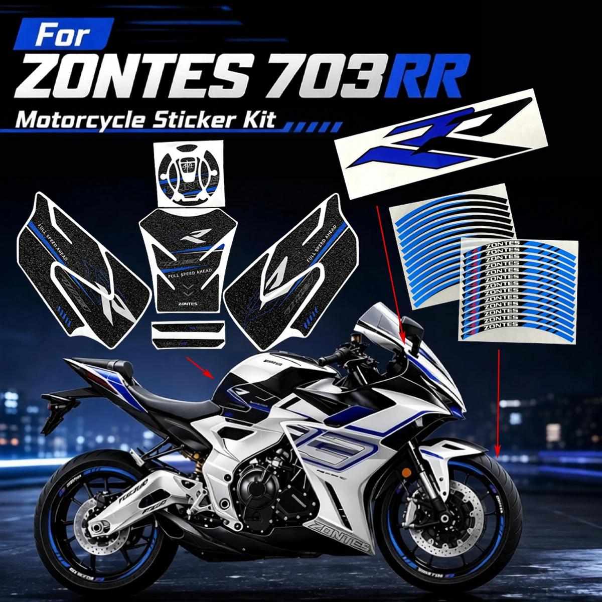 For ZONTES 703RR 703 RR Sportbike Motorcycle Stickers 3 PCS Set Moto Head Fuel Tank Wheel Hub Inner Rim Vinyl Accessories Decals
For ZONTES 703RR 703 RR Sportbike Motorcycle Stickers 3 PCS Set Moto Head Fuel Tank Wheel Hub Inner Rim Vinyl Accessories Decals