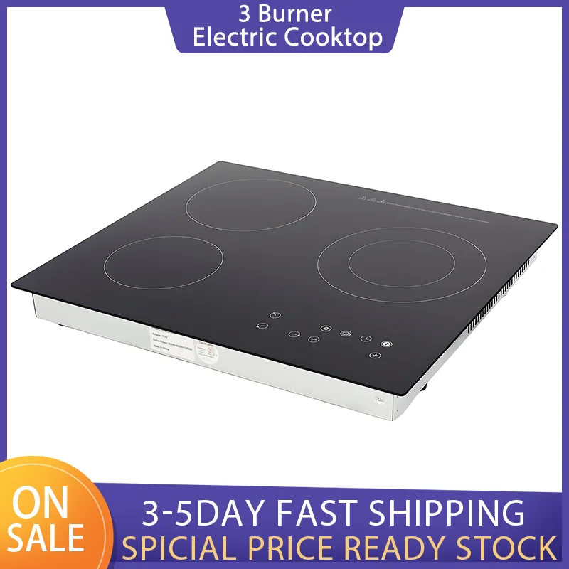 Electric Cooktop and Stove Top 3 Burners Ceramic Radiant with Timer Child Lock Touch Control Built In or Countertop
Electric Cooktop and Stove Top 3 Burners Ceramic Radiant with Timer Child Lock Touch Control Built In or Countertop