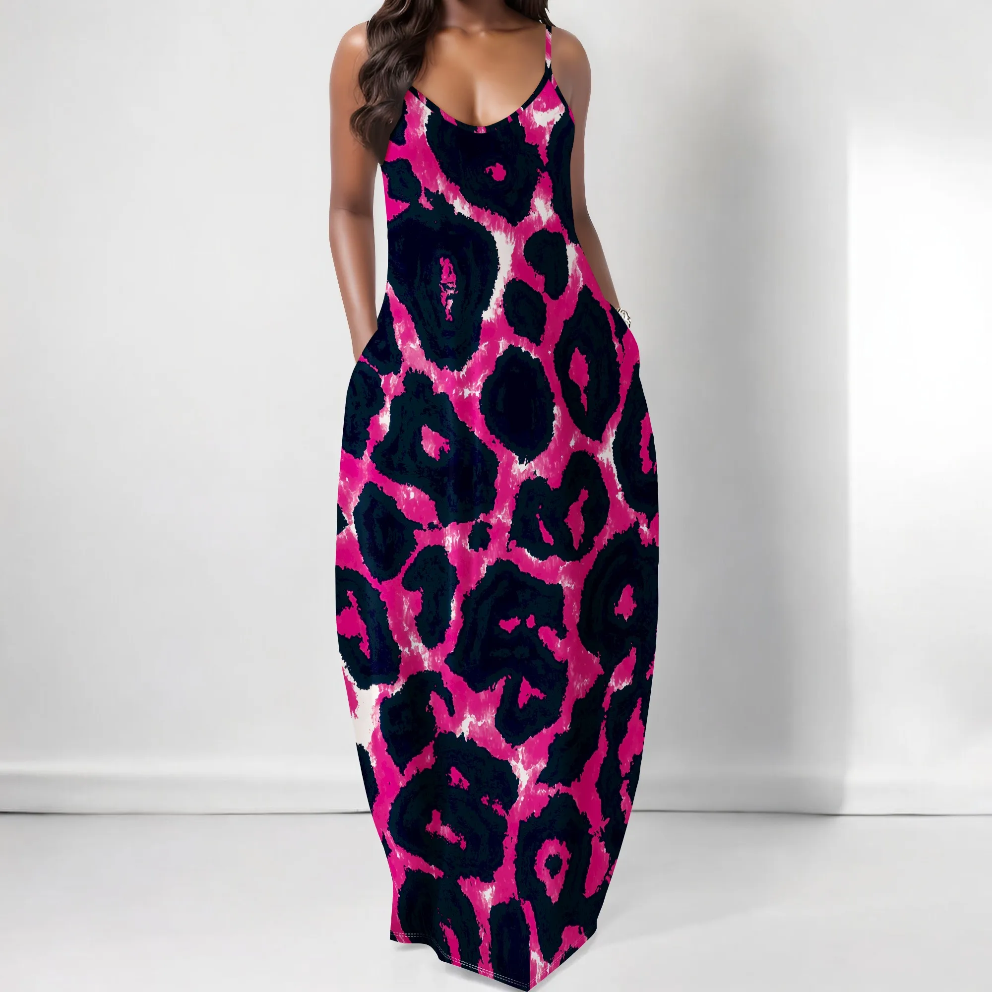 Neon Pink Leopard Print Maxi Dress Women's Summer Pocket Spaghetti Strap Sleeveless V-Neck Casual Beach Party Dresses XS-3XL 
Neon Pink Leopard Print Maxi Dress Women's Summer Pocket Spaghetti Strap Sleeveless V-Neck Casual Beach Party Dresses XS-3XL