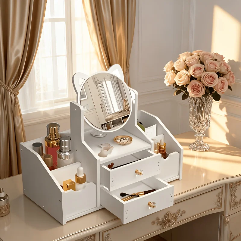 Jewelry Box, Dressing Table with Cat Ear Mirror, Perfect Choice for Home or Bedroom Organization, Durable Construction
Jewelry Box, Dressing Table with Cat Ear Mirror, Perfect Choice for Home or Bedroom Organization, Durable Construction