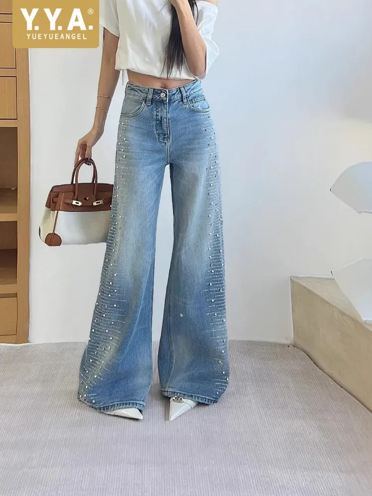 Female Spring New Diamond Beading Wide Leg Jeans Loose Straight High Waisted Denim Trousers Women Casual Long Pant Hot Sale
Female Spring New Diamond Beading Wide Leg Jeans Loose Straight High Waisted Denim Trousers Women Casual Long Pant Hot Sale
