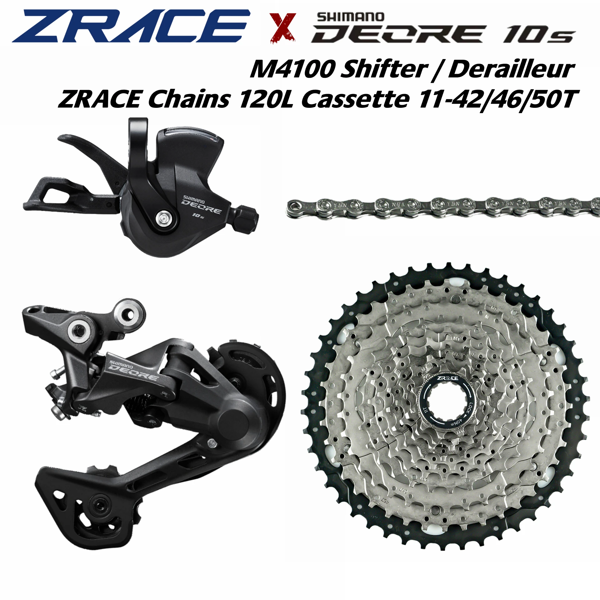 Deore M4100 1x10s Groupset, SL-M4100 Shifter - right + RD-M4120-SGS Rear Derailleur + ZRACE Cassette 11-42/46/50T, Replace M6000
Deore M4100 1x10s Groupset, SL-M4100 Shifter - right + RD-M4120-SGS Rear Derailleur + ZRACE Cassette 11-42/46/50T, Replace M6000