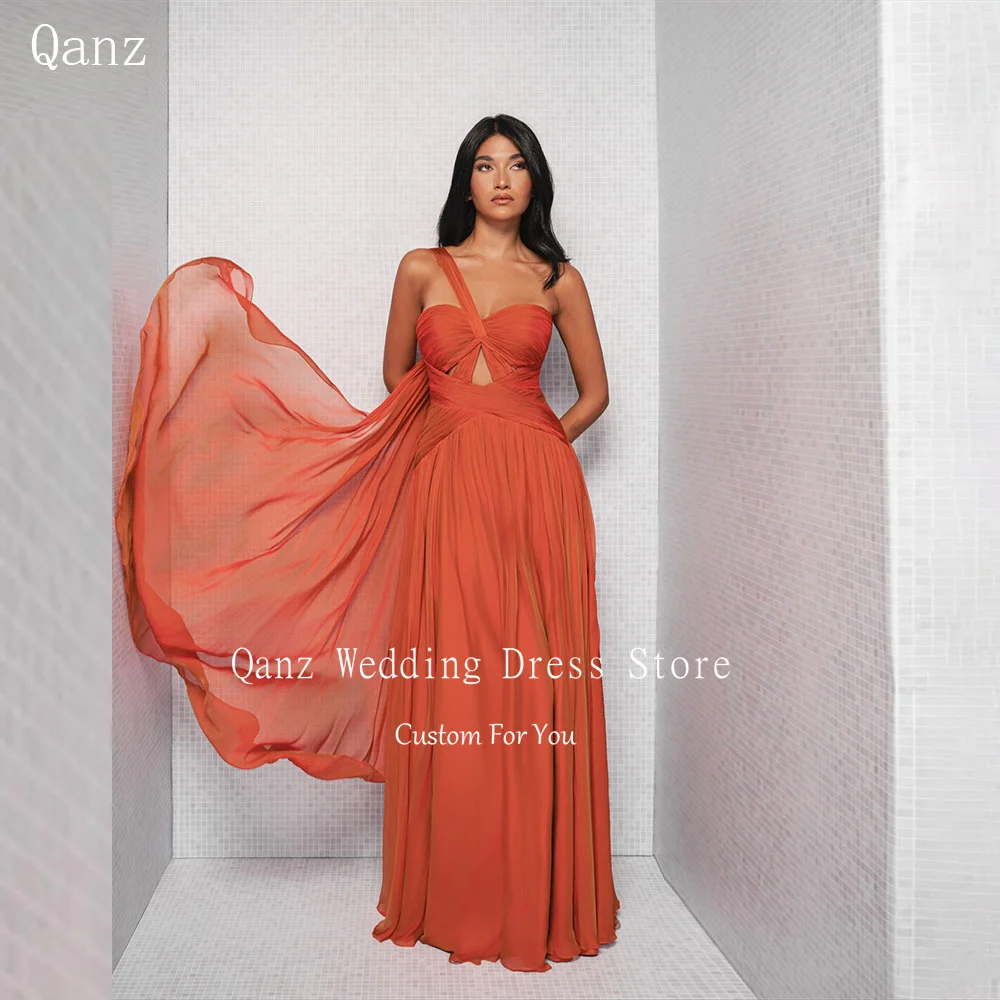 Qanz Оранжевые шифоновые вечерние платья на одно плечо, длинные трапециевидные элегантные платья Vestidos De Gala De Noche, женские вечерние платья по индивидуальному заказу
Qanz Оранжевые шифоновые вечерние платья на одно плечо, длинные трапециевидные элегантные платья Vestidos De Gala De Noche, женские вечерние платья по индивидуальному заказу