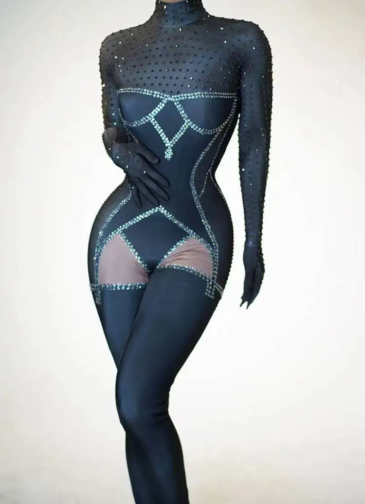 Sexy Elastic And Shiny Rhinestone Jumpsuit With Longsleeved Gloves For A Nightclub Singer Dancer And Stage Performance Costume
Sexy Elastic And Shiny Rhinestone Jumpsuit With Longsleeved Gloves For A Nightclub Singer Dancer And Stage Performance Costume