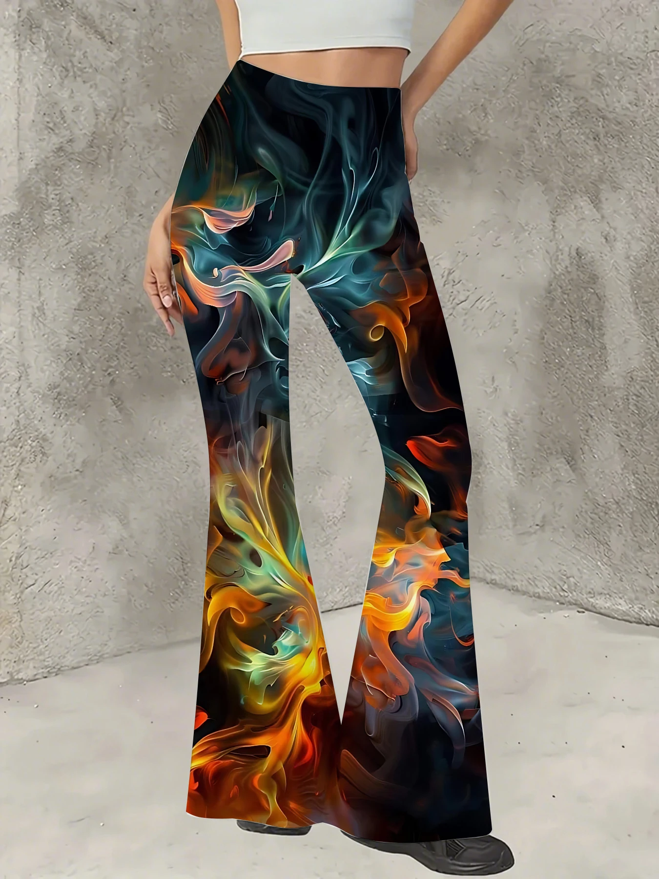 Retro Printed Flare Pants Women High Waist Polyester Knit Bell Bottom Trousers
Retro Printed Flare Pants Women High Waist Polyester Knit Bell Bottom Trousers