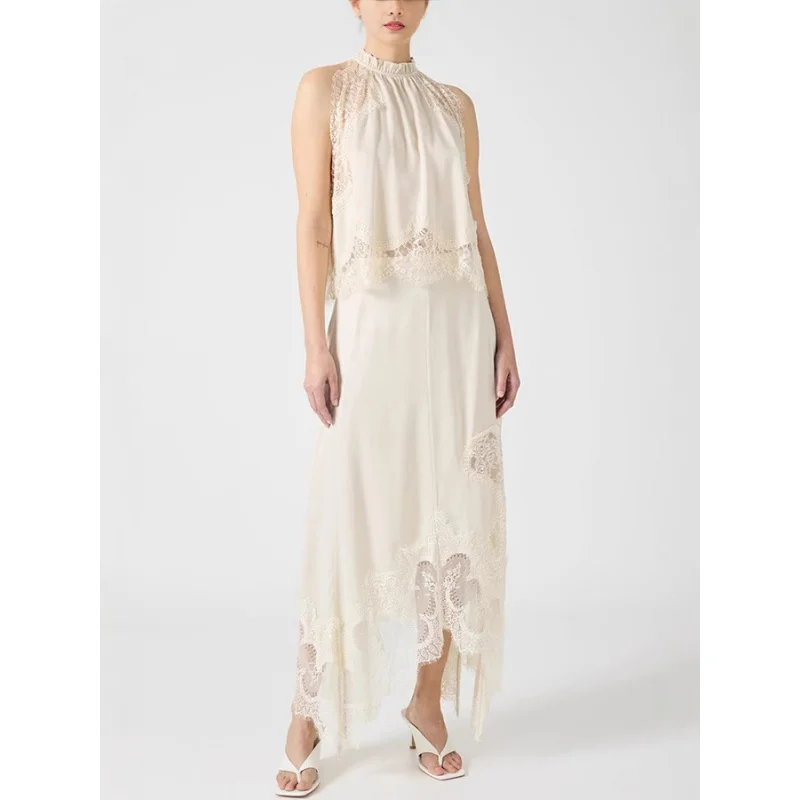 Sexy Loose Lace Splice High Elastic Satin Sleeveless Top Split Half Skirt Dress Set Women's Fashion Casual Summer Outfits
Sexy Loose Lace Splice High Elastic Satin Sleeveless Top Split Half Skirt Dress Set Women's Fashion Casual Summer Outfits