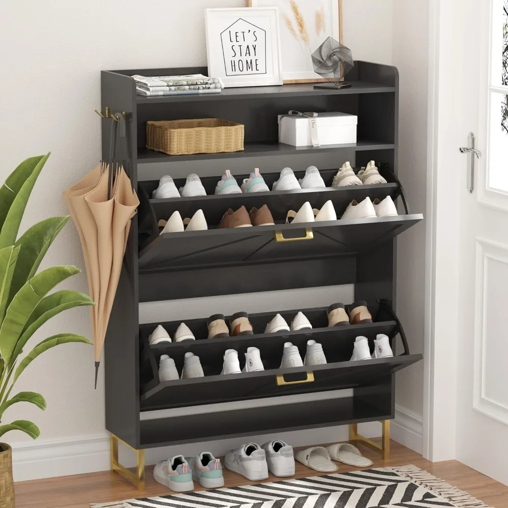 Shoe Cabinet with 2 Flip Drawers, Freestanding Hidden Shoe Storage Organizer for Entryway, Narrow Slim Shoe Rack Cabinet
Shoe Cabinet with 2 Flip Drawers, Freestanding Hidden Shoe Storage Organizer for Entryway, Narrow Slim Shoe Rack Cabinet
