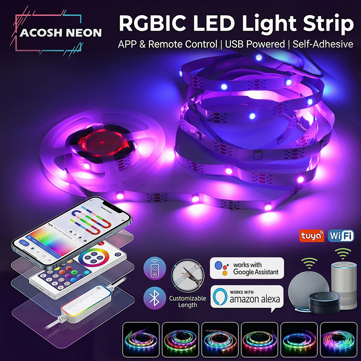 1-5M Tuya WiFi and Bluetooth APP RGBIC Smart LED Strip Light USB 5V LED Light Music Sync Adjustable Brightness for Bedroom Decor
1-5M Tuya WiFi and Bluetooth APP RGBIC Smart LED Strip Light USB 5V LED Light Music Sync Adjustable Brightness for Bedroom Decor