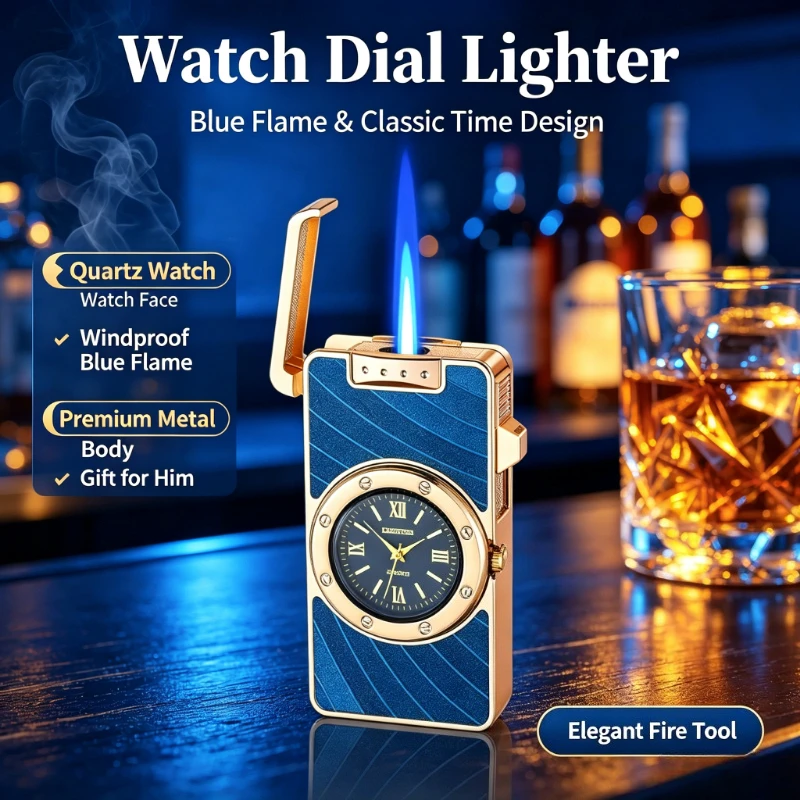 New Exquisite Quartz Dial Watch Lighter, Metal Windproof Jet Inflatable Flame, Portable Outdoor Smoking Accessory Gift for Men
New Exquisite Quartz Dial Watch Lighter, Metal Windproof Jet Inflatable Flame, Portable Outdoor Smoking Accessory Gift for Men