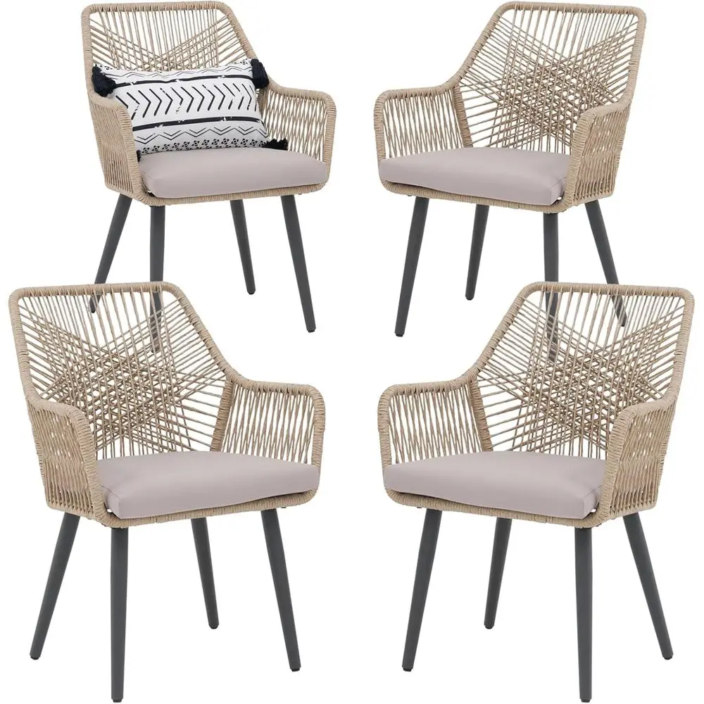 Patio Dining Chair Set o 4, Woven Rope Outdoor Dining Chairs w/Steel e, All-Weather ed Rattan Chairs w/Armrest & Cushion, Outdoo
Patio Dining Chair Set o 4, Woven Rope Outdoor Dining Chairs w/Steel e, All-Weather ed Rattan Chairs w/Armrest & Cushion, Outdoo