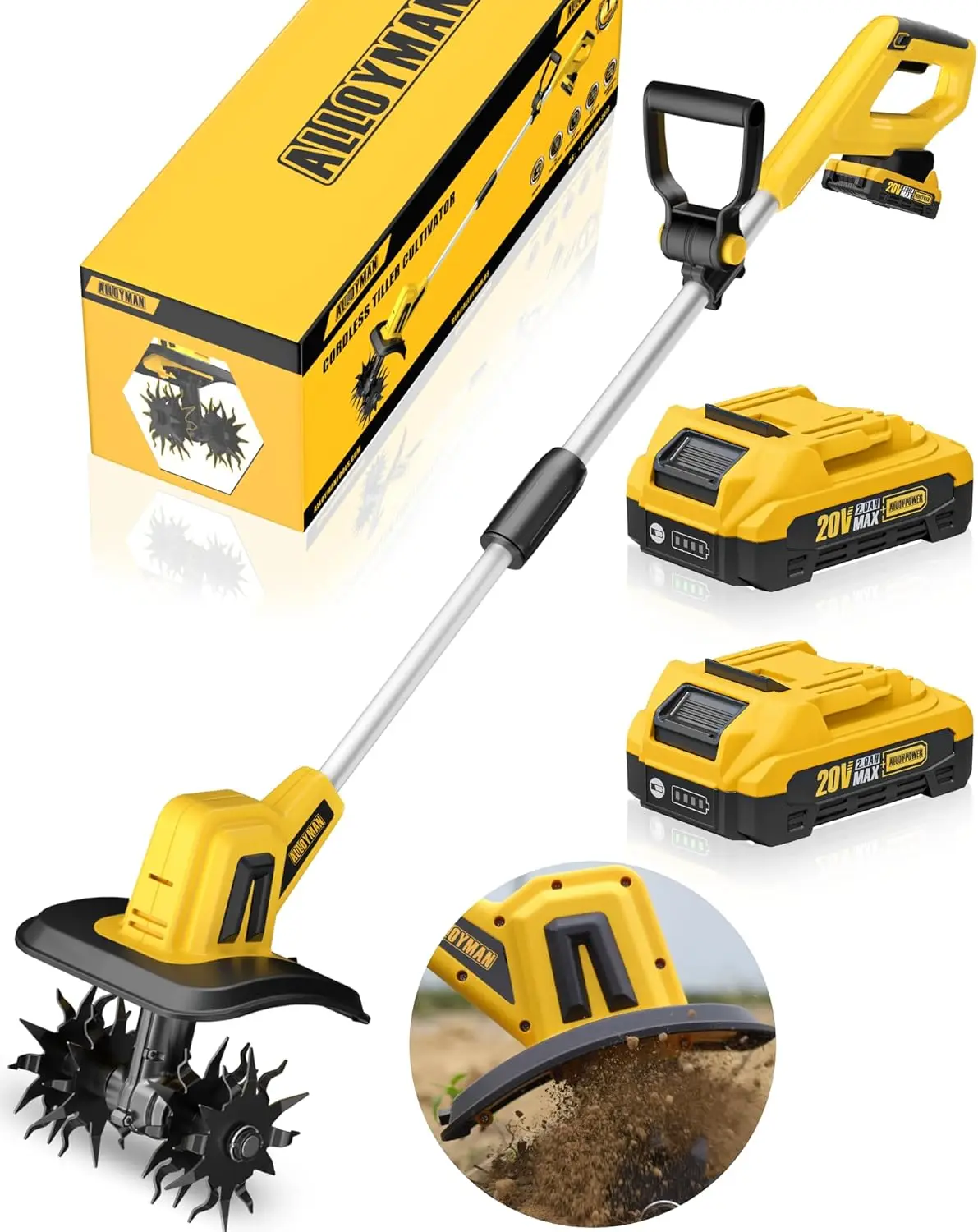 20V Cordless Tiller Cultivator, 360RPM Electric Garden Tiller, with 2 * 2.0Ah Batteries & Charger, 9In Tilling
20V Cordless Tiller Cultivator, 360RPM Electric Garden Tiller, with 2 * 2.0Ah Batteries & Charger, 9In Tilling