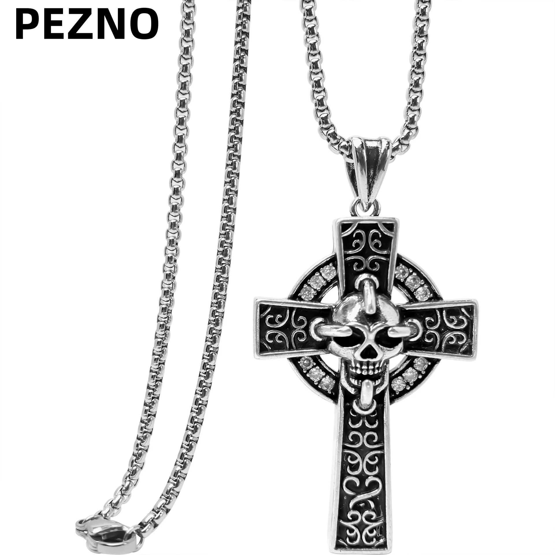 PEZNO Stainless Steel Celtic Cross Skull Pendant Necklace | Cubic Zirconia Inlay | Gothic Biker Jewelry for Men Gift
PEZNO Stainless Steel Celtic Cross Skull Pendant Necklace | Cubic Zirconia Inlay | Gothic Biker Jewelry for Men Gift