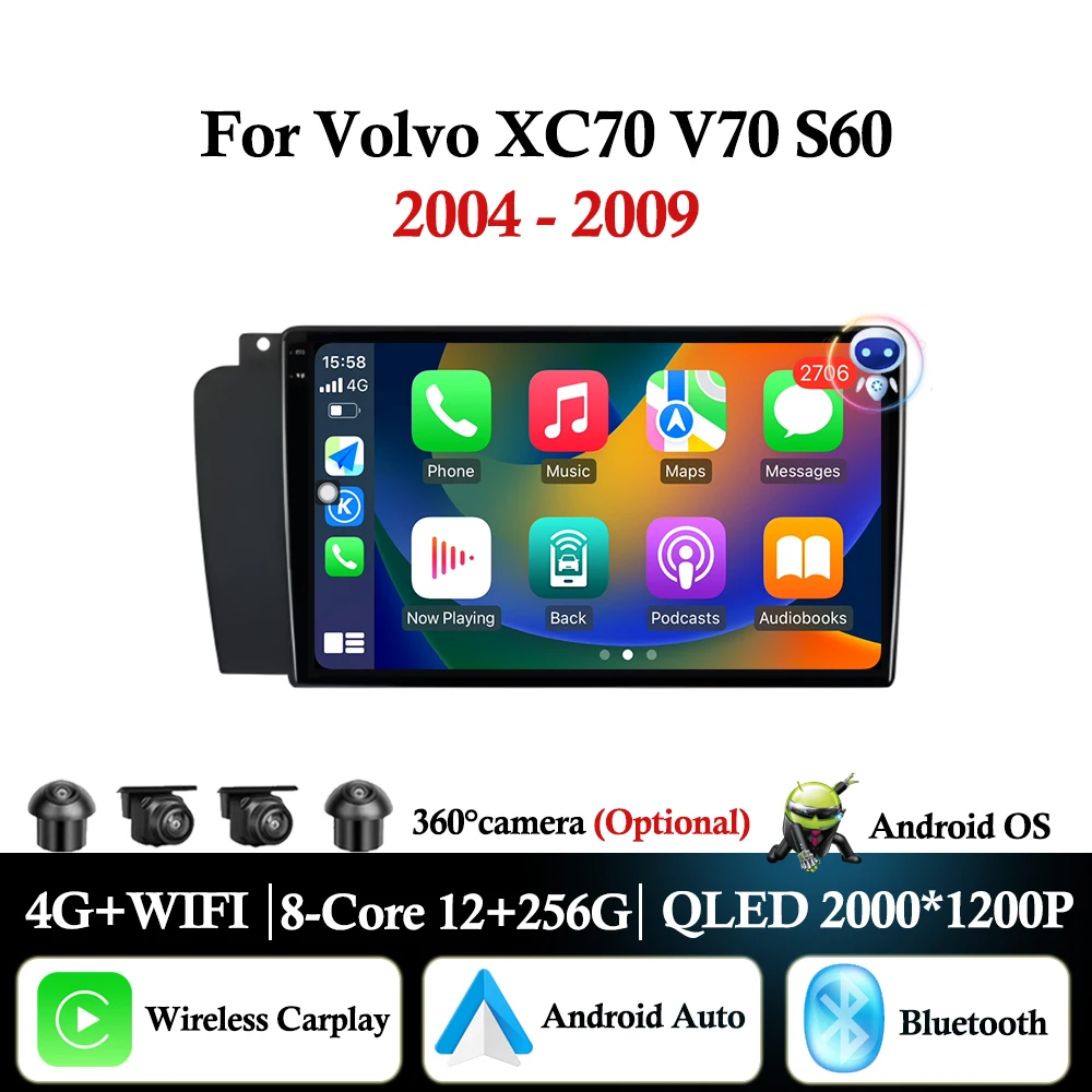 for Volvo XC70 V70 S60 2004 2005 2006 2007 2008 2009 Android Auto Carplay Car Radio Multimedia Video Player WIFI+4G DSP Stereo
for Volvo XC70 V70 S60 2004 2005 2006 2007 2008 2009 Android Auto Carplay Car Radio Multimedia Video Player WIFI+4G DSP Stereo