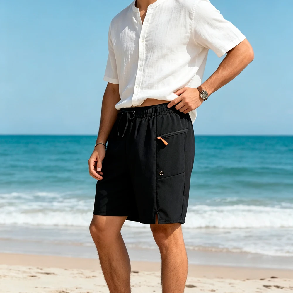 Summer Solid Color Mens Quick Dry Beach Swim Trunks Elastic Drawstring Waistband Side Zipper Cargo Pockets Shorts For Holiday
Summer Solid Color Mens Quick Dry Beach Swim Trunks Elastic Drawstring Waistband Side Zipper Cargo Pockets Shorts For Holiday