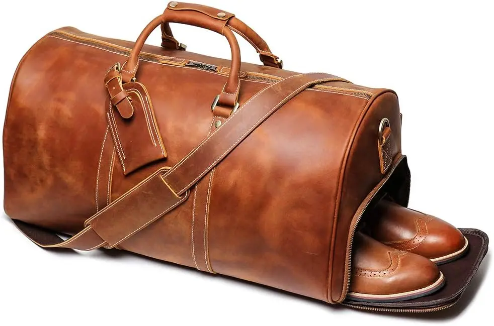 Classic Leather Duffel Bag for Men - Retro Overnight Weekender, Genuine Top Grain Cowhide, Large Capacity Travel Luggage with YKK Zipper
Classic Leather Duffel Bag for Men - Retro Overnight Weekender, Genuine Top Grain Cowhide, Large Capacity Travel Luggage with YKK Zipper