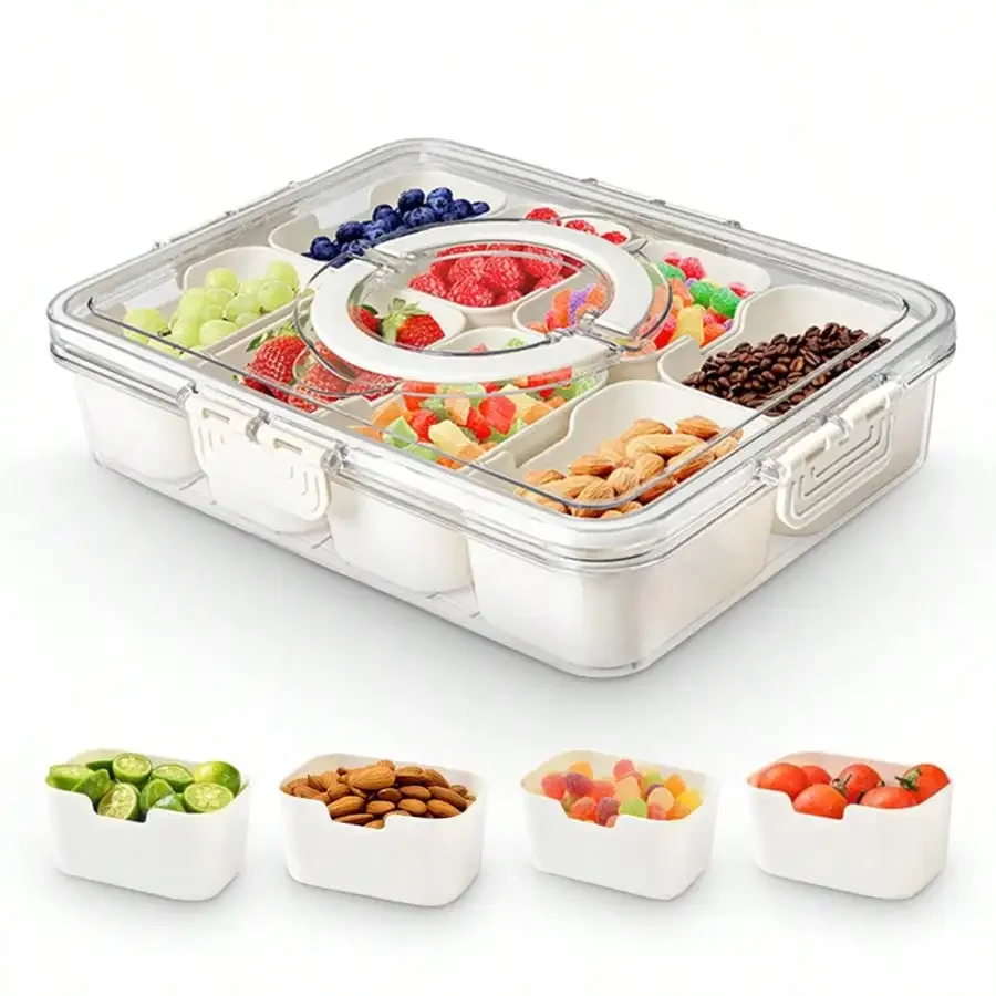 1Pcs Divided Serving Tray With Lid And Handle Divided Snack Box,Portable Snackle Box Snack Containers For Charcuterie, Party,Veggies, Snack, Fruit, Nuts, Candy, Chip, Entertaining, Picnic
1Pcs Divided Serving Tray With Lid And Handle Divided Snack Box,Portable Snackle Box Snack Containers For Charcuterie, Party,Veggies, Snack, Fruit, Nuts, Candy, Chip, Entertaining, Picnic