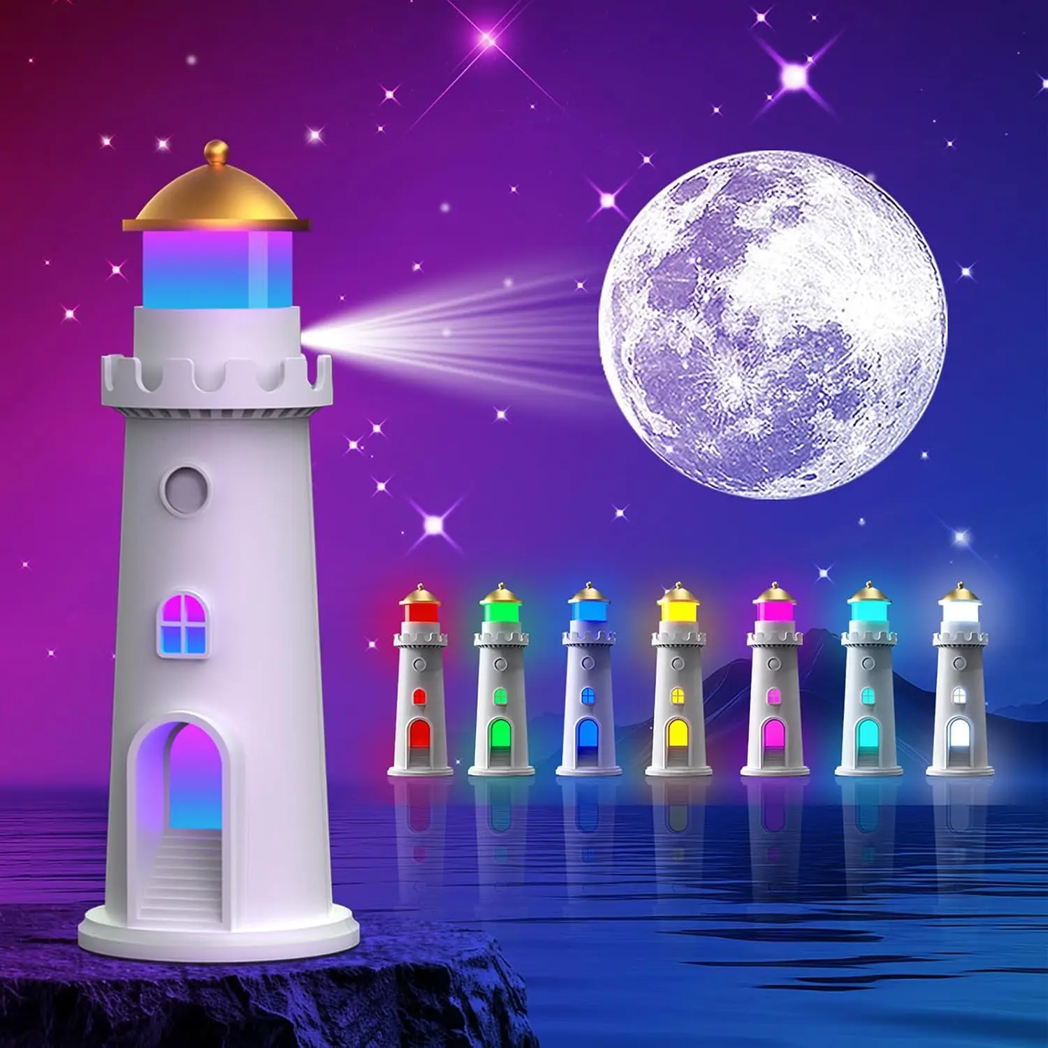 Lighthouse Projector Night Light, RGB Color Changing & Beam Projection, Rechargeable, Creative Table Lamp for Bedroom Decor Gift
Lighthouse Projector Night Light, RGB Color Changing & Beam Projection, Rechargeable, Creative Table Lamp for Bedroom Decor Gift