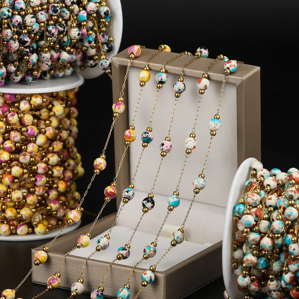 1Meter/Lot Stainless Steel Ceramic Chain Beaded Gold/Steel Color Chain Beads for Jewelry Making DIY Bracelet Necklace Accessorie
1Meter/Lot Stainless Steel Ceramic Chain Beaded Gold/Steel Color Chain Beads for Jewelry Making DIY Bracelet Necklace Accessorie