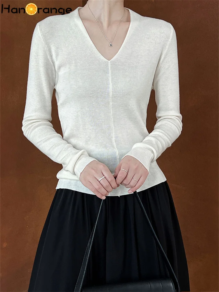 HanOrange 2025 V-neck Long Sleeve Soft Sticky Knitting Bottom T-shirt Women Autumn Slim Fit Tees White/Milk Tea/Coffee/Black
HanOrange 2025 V-neck Long Sleeve Soft Sticky Knitting Bottom T-shirt Women Autumn Slim Fit Tees White/Milk Tea/Coffee/Black