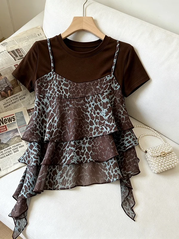 plus Size Women's Summer New Design Spliced Leopard Print Asymmetrical Fake Two-Piece Slimming T-Shirt Korean Style Commute
plus Size Women's Summer New Design Spliced Leopard Print Asymmetrical Fake Two-Piece Slimming T-Shirt Korean Style Commute