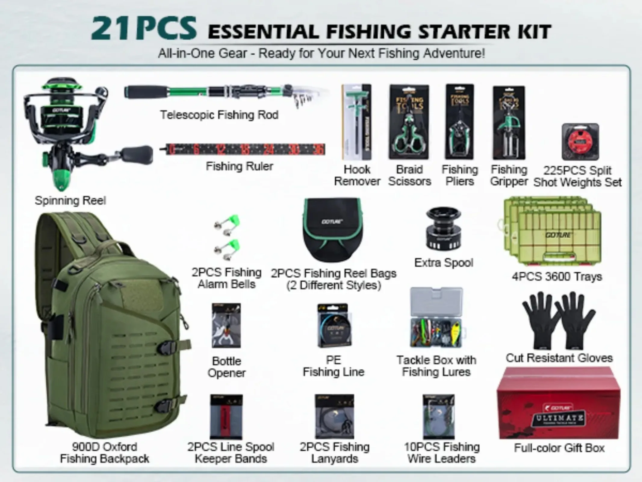 Goture All-in-One Fishing Tackle Kit with Telescopic Rod,Spinning Reel,Sling Backpack,Lures,Tool for Freshwater Saltwater Tackle
Goture All-in-One Fishing Tackle Kit with Telescopic Rod,Spinning Reel,Sling Backpack,Lures,Tool for Freshwater Saltwater Tackle