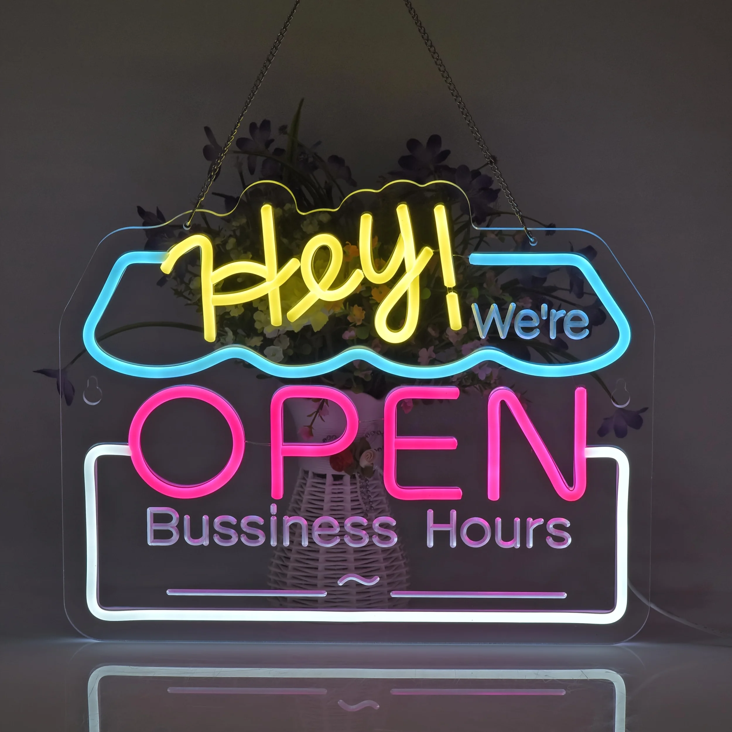 Hey We're Open Business Hours LED Neon Sign USB for Retail Shop Boutique Salon Storefront Cafe Window Eye Catching Open Sign
Hey We're Open Business Hours LED Neon Sign USB for Retail Shop Boutique Salon Storefront Cafe Window Eye Catching Open Sign