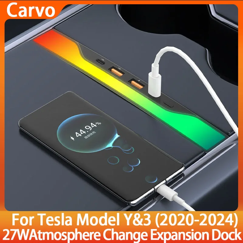 For Tesla Model 3 Y PD27W Fast Charging C-Type Ambient Light Pickup Docking Station 4 in 1 USB LED Hub Center Console Adapter
For Tesla Model 3 Y PD27W Fast Charging C-Type Ambient Light Pickup Docking Station 4 in 1 USB LED Hub Center Console Adapter