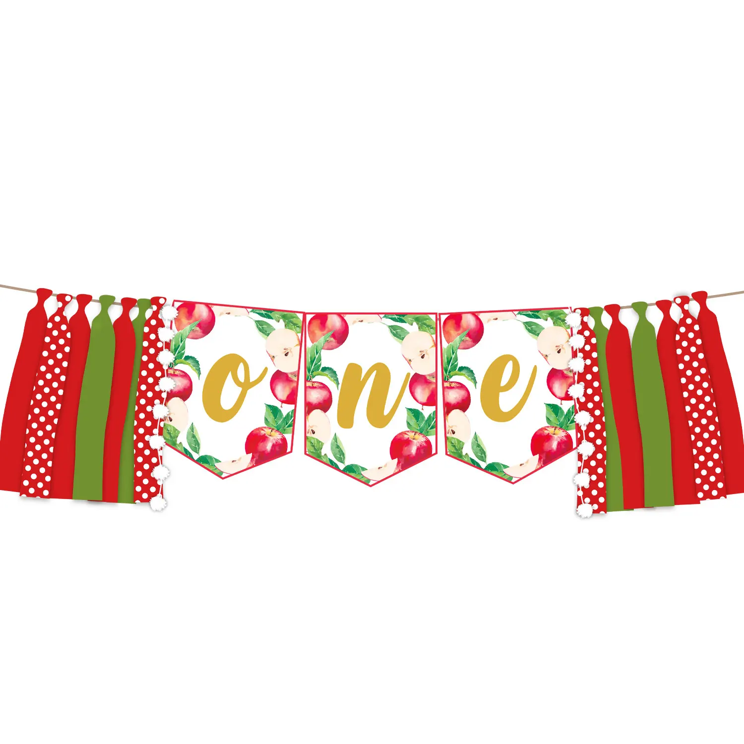 Apple Themed 1-year-old High Chair Banner Birthday Party Decorations Kit with Red Green and White Spotted Ribbons for Baby Girl
Apple Themed 1-year-old High Chair Banner Birthday Party Decorations Kit with Red Green and White Spotted Ribbons for Baby Girl