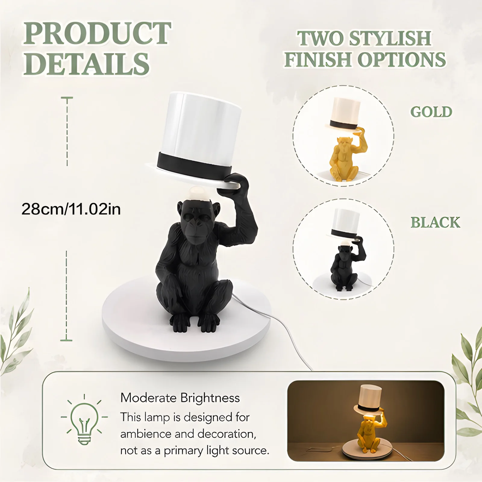 Creative Chimpanzee Top Hat Figurine Modern Funny Monkey Statue Desktop Ornament Room Decor Art Craft for Home Office
Creative Chimpanzee Top Hat Figurine Modern Funny Monkey Statue Desktop Ornament Room Decor Art Craft for Home Office