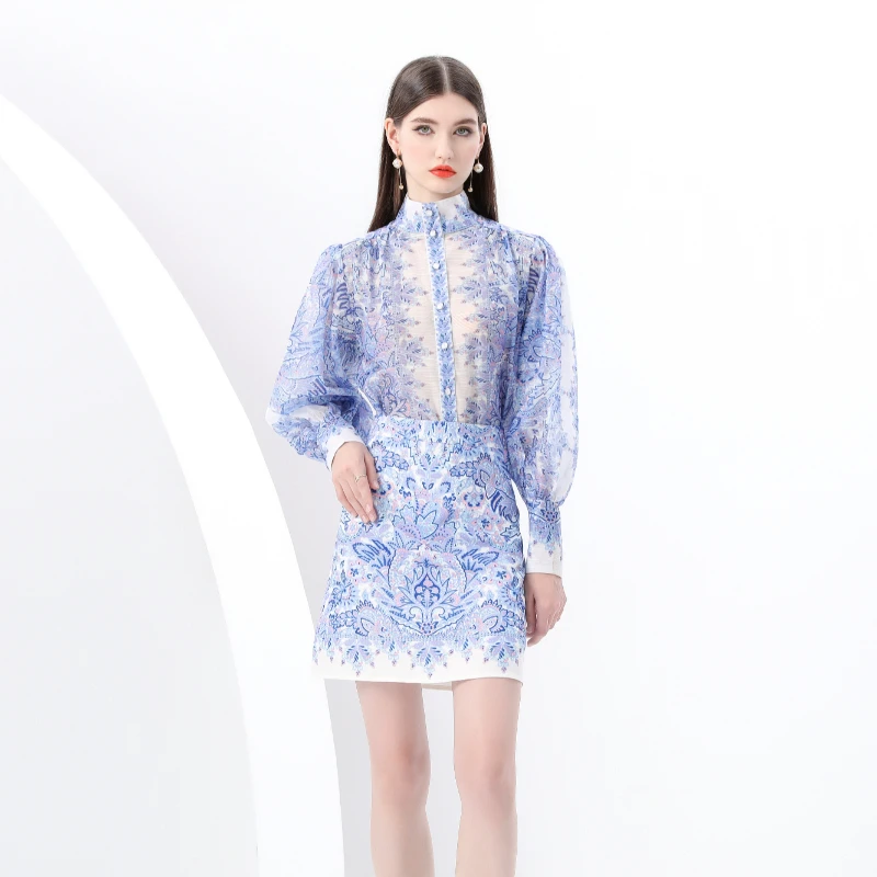 2025 Spring Summer Women's 2-Piece Set - Retro Stand-Collar Blouse with Lantern Sleeves & Shirring + Vintage Skirt
2025 Spring Summer Women's 2-Piece Set - Retro Stand-Collar Blouse with Lantern Sleeves & Shirring + Vintage Skirt
