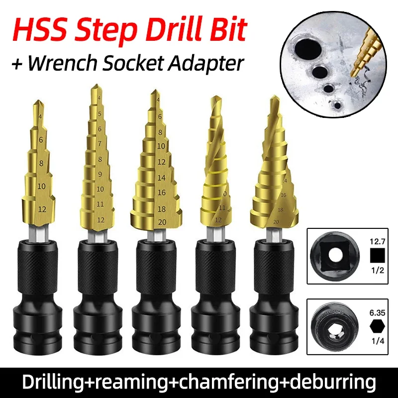 Quick-Release 1/2-Inch Square Drive to 1/4-Inch Hex Socket Adapter Converter Impact Wrenches and Step Drill Bit Hole Cutter Tool
Quick-Release 1/2-Inch Square Drive to 1/4-Inch Hex Socket Adapter Converter Impact Wrenches and Step Drill Bit Hole Cutter Tool