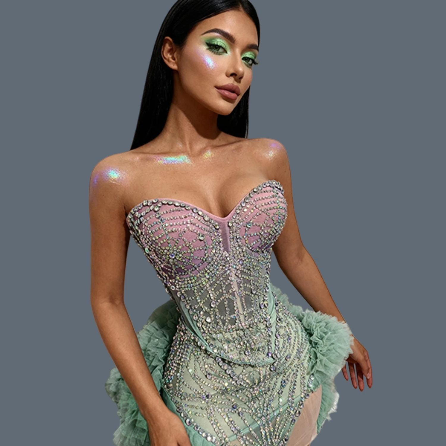 Elegant Sparkly Rainbow Crystals Cocktai Dress Show Party Sexy Women Strapless tutu Dress Birthday Party Spicy Girl Outfit Jiemo
Elegant Sparkly Rainbow Crystals Cocktai Dress Show Party Sexy Women Strapless tutu Dress Birthday Party Spicy Girl Outfit Jiemo