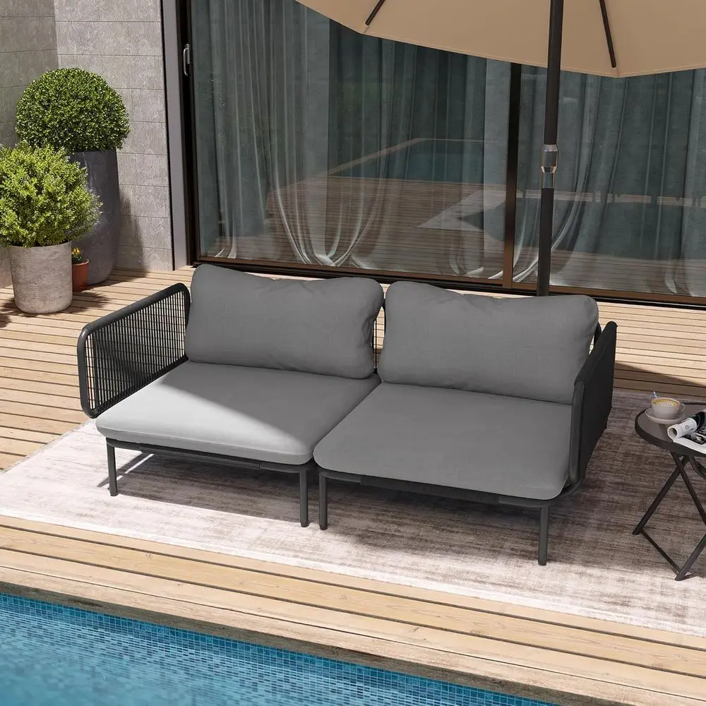 Oversized Metal Outdoor Patio Sectional Sofa Set with Cushions, 2 Seats and 4 Armrests, Black & Grey Mats
Oversized Metal Outdoor Patio Sectional Sofa Set with Cushions, 2 Seats and 4 Armrests, Black & Grey Mats